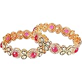 Efulgenz Indian Bangles for Women Faux Kundan Floral Indian Bridal Wedding Bracelet Crystal Rhinestone Bracelet Bangle Set Party Fashion Statement Jewelry (2 Pcs)