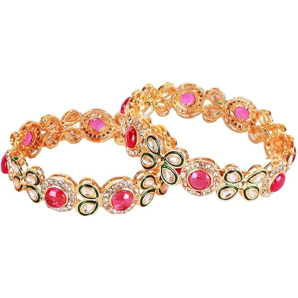 Efulgenz Gold Tone Indian Bangle Set for Women - Antique Crystal Floral Bangles Bracelet - Indian Bridal Jewelry for Wedding & Bollywood Fashion (4 Pcs) Size 2.4