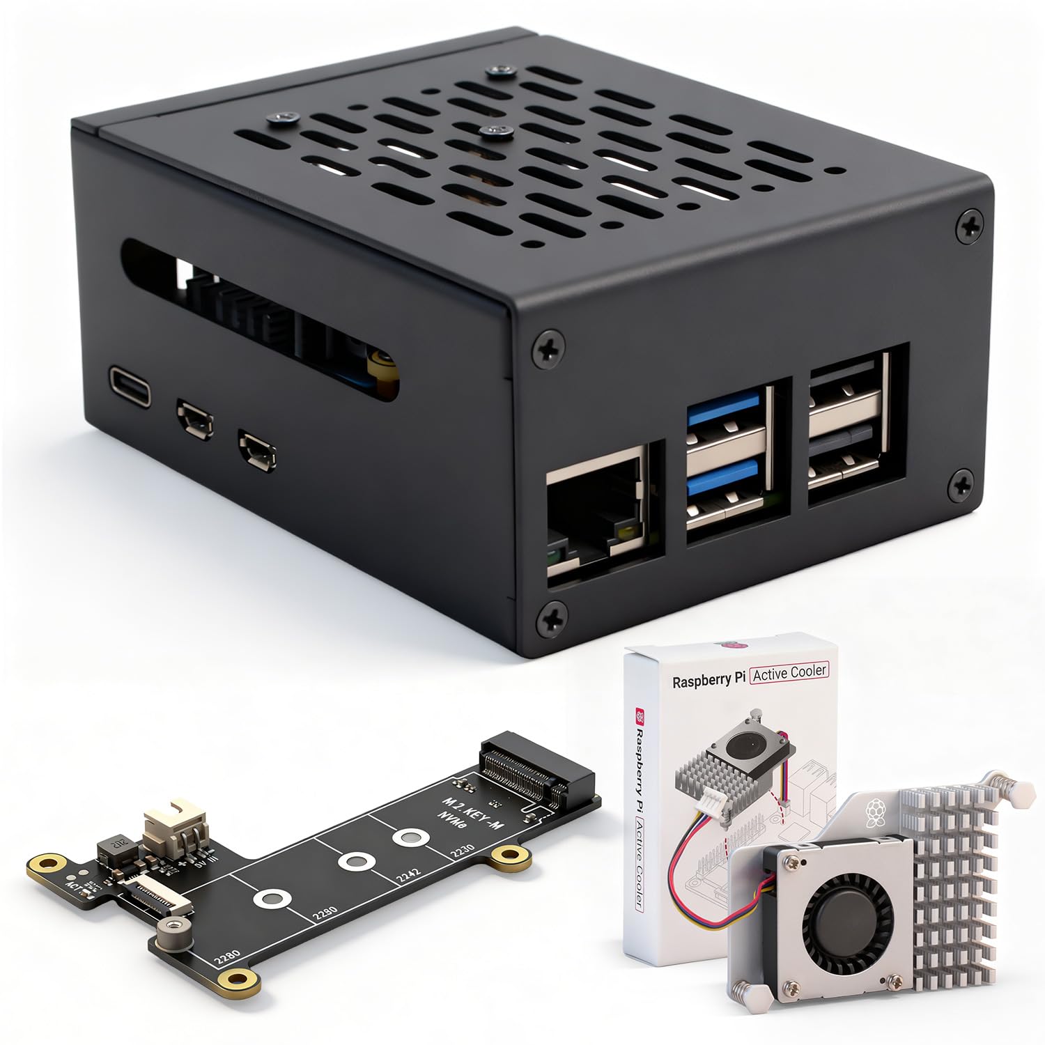 Photo 1 of Premium Metal Case with PCIe NVMe Hat and Low Noise Bearing System Fan&Heatsinks Cambo for Raspberry Pi 5 (8GB or 16GB RAM)