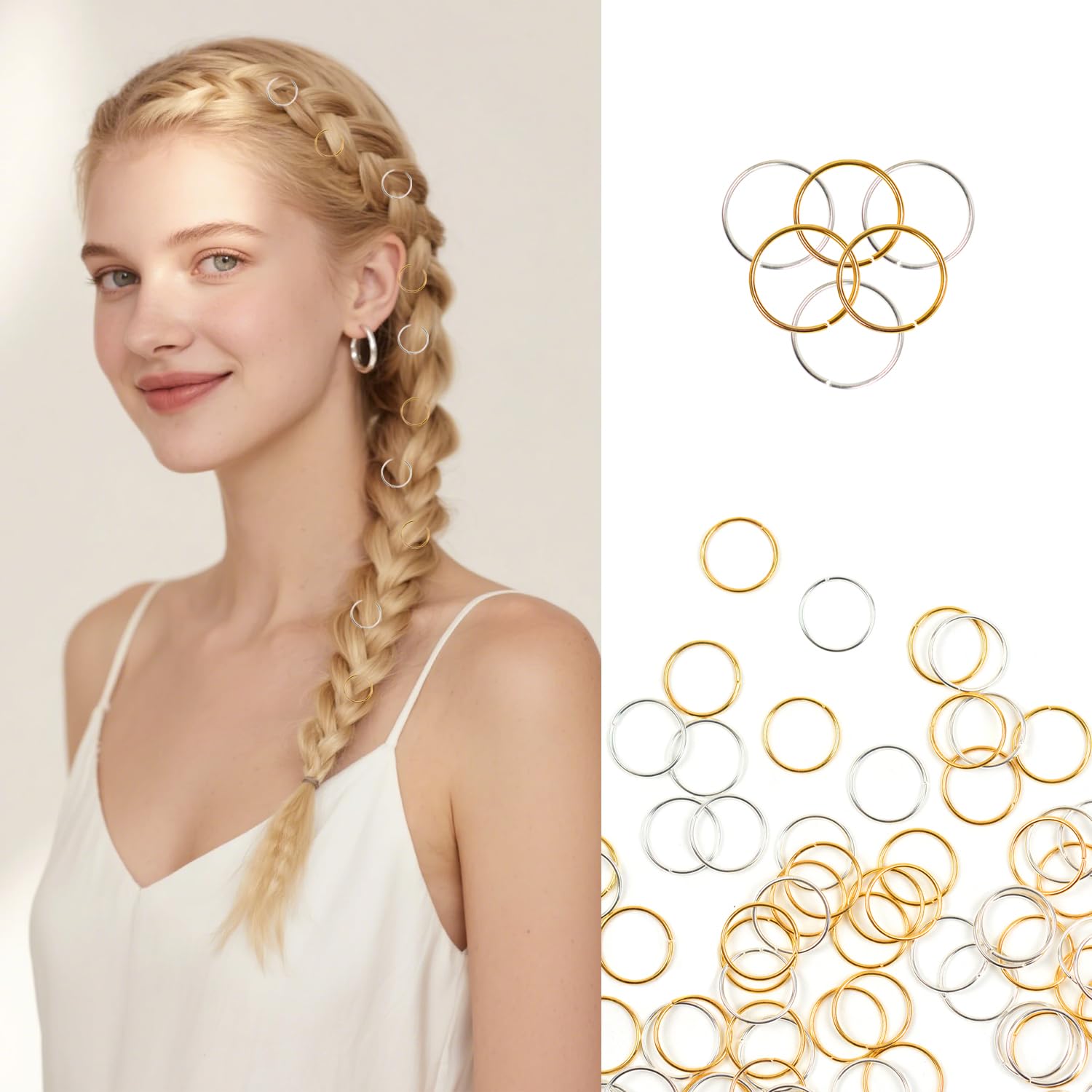 Photo 1 of 100 Pcs Hair Rings Braid Rings Hair Loop Clips for Women Hair Clips Accessories (Gold and Silver)