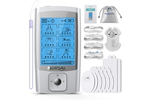 NURSAL 24 Modes TENS Unit Muscle Stimulator with Continuous Stimulation, Rechargeable Electronic Pulse Massager with 8 Pads for Back and Shoulder Pain Relief and Muscle Strength (Silver)