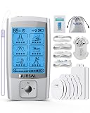 NURSAL 24 Modes TENS Unit Muscle Stimulator with Continuous Stimulation, Rechargeable Electronic Pulse Massager with 8 Pads for Back and Shoulder Pain Relief and Muscle Strength (Silver)