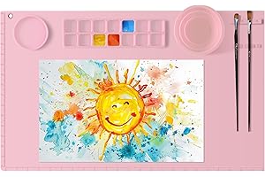 Demorex Heavy Duty Silicone Painting Mat -23.6" x 15.7" Art Mat with Cup, Kids DIY Gift Artist Creations, Cleaner Tool for Painting, Clay, Resin Casting & Play Dough (Pink)
