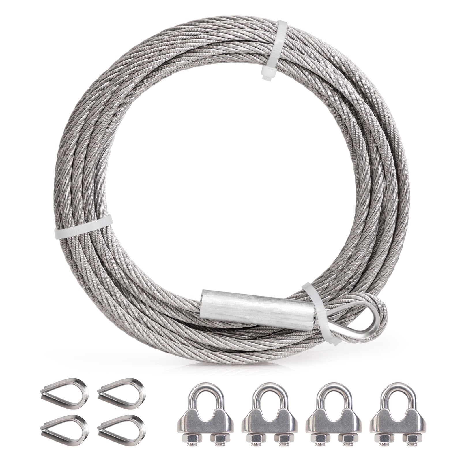 Photo 1 of AGTEK Wire Rope 1/4 Inch Stainless Steel Cable, 33FT, 7 X 19 Strands Construction, Aircraft Cable with Loops, for Yard Zipline, Deck Railing