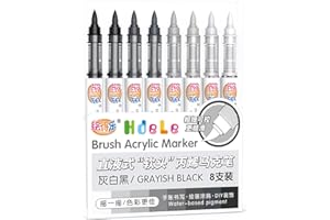 Guangna Grey Acrylic Paint Markers, Black Brush Tip Acrylic Markers, White Acrylic Paint Pens for Pumpkin Paint, Christmas Art, Rock Painting, Wood, Glass, Ceramic, Canvas, Stone, DIY Crafts