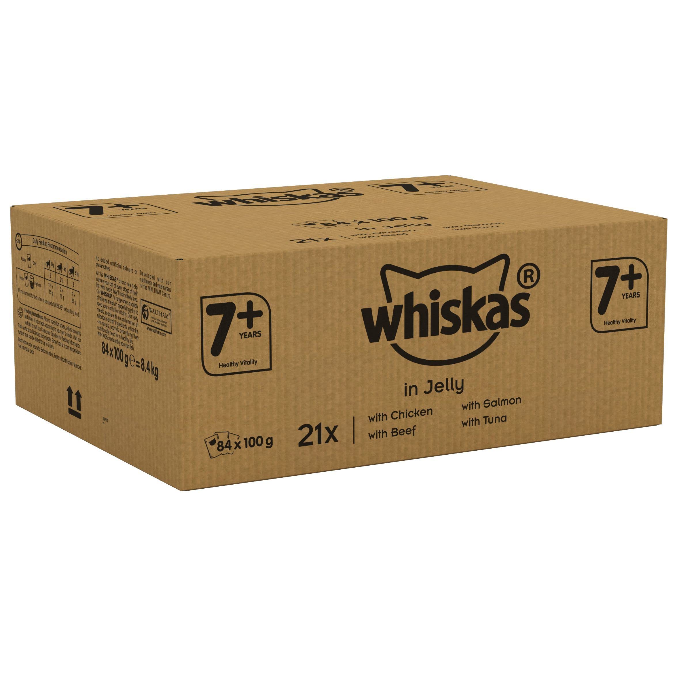 Whiskas Wet Cat Food Pouches, Delicious and Tasty Mixed Selection in Jelly, Suitable for Senior Cats Aged 7+, MegaPack (84 x 100 g)