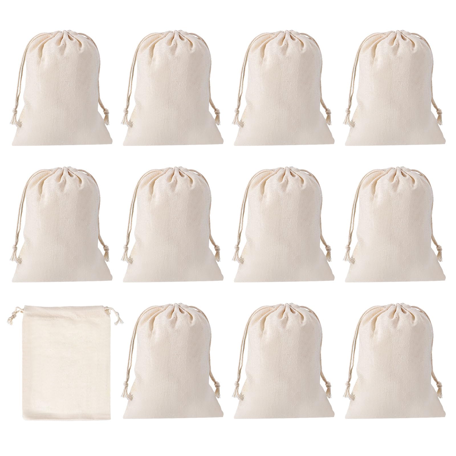 PATIKIL 7"x5" Coin Sacks Bag, 12 Pack Bank Coin Deposit Change Transit Bags Canvas Money Bag with Drawstring Gift Bag Style 2, Beige