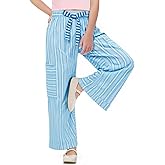 Haloumoning Girls Striped Wide Leg Pants Kids Elastic Loose Palazzo Pants Lounge Trousers with Pockets 5-14 Years