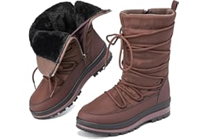 WALUZS Snow Boots for Women Fur Winter Boots Waterproof Ski Boots Women's Mid Calf Boots Furry White Lace up Boots with Zipper