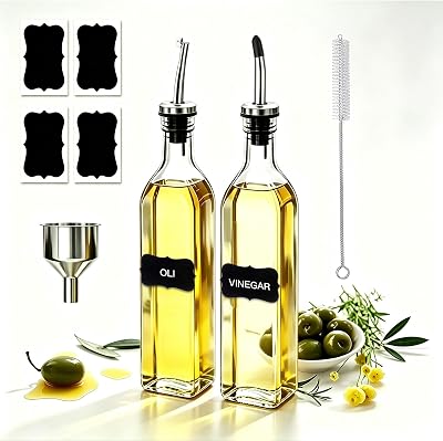 Aceitera de Vidrio, 2PCS 500 ml Botella Dispensadora Aceite con Embudo,