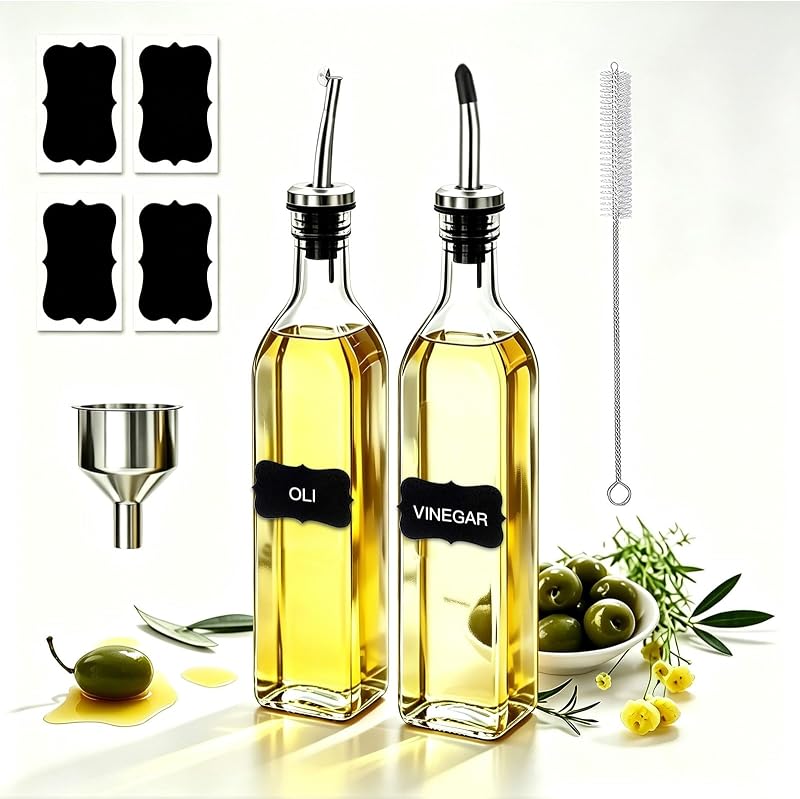 Aceitera de Vidrio, 2PCS 500 ml Botella Dispensadora Aceite con Embudo, — foto 1 de 8