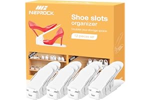 Neprock Shoes Slots Organizer for Closet, Shoe Rack Organizador De Zapatos for Closet Organization, Shoe Slots Organizer Shoe Storage Shoe Holder Space Saver for Entryway(12 Pack)(White)