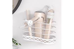 TINDBEA Hair Dryer Holder, White Hair Tool Organizer, Bathroom Organizer for Hair Dryer, Wall Mount Blow Dryer Holder, Curling Iron Holder Cabinet Door, Flat Irons, Curling Straighteners