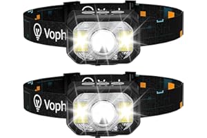 Voph Head Lamp 2 Pack, 1200 Lumens USB Type-C Motion Sensor Rechargeable Headlamp, 6 Modes Ultra-Light Headlamp with Red Light, Waterproof Led Headlamp for Hiking Camping Fishing Running Hunting