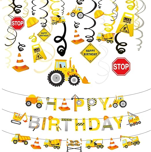 Phogary 31PCS Construction Birthday Party Decorations Set, Boys Birthday Construction Theme