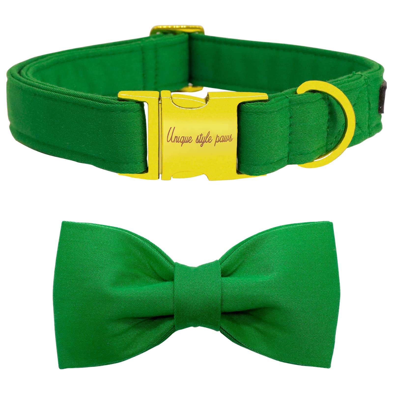 Unique style paws Dog Collar with Bowtie, Soft Cotton Collar with Reinforced Golden Metal Buckle Comfortable & Adjustable Collar for Small Medium Large Dogs & Cats