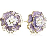 Bohemian Dainty Enamel Pearl 3D Rose Flower Lightweight Stud Earrings Aesthetic Floral Love Sparkly Sequin Earrings For Women Jewelry Gifts