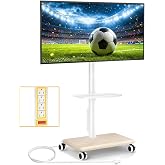 5Rcom Rolling TV Stand with Power Outlet for 32-60 inch TVs | Swivel Height Adjustable TV Cart with Power Outlet &amp; Shelf, Holds 88lbs, White for Bedroom Living Room Office