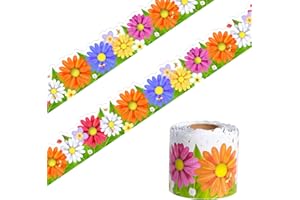 CRAFTERLIFE 66ft Daisy Bulletin Board Borders Springtime Sunflower Daisy Flowers Rolled Floral Border Trim for School Classroom Blackboard Office Chalkboard Spring Floral Groovy Party Wall Decor