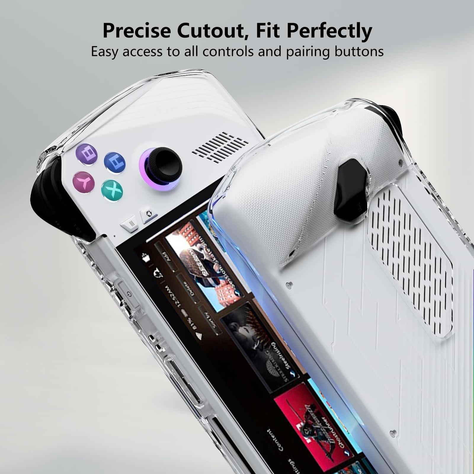 ROG Ally Case - Shockproof TPU Case with 4 Thumb Stick Caps - Lightweight Clear Gaming Accessory