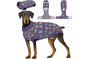 PetWarm Dog Surgery Suit,Dog Surgical Recovery Suit Female and Male,After Surgery Dog Onesie,Cone E-Collar Alternative,Satellite pattern,Purple,L