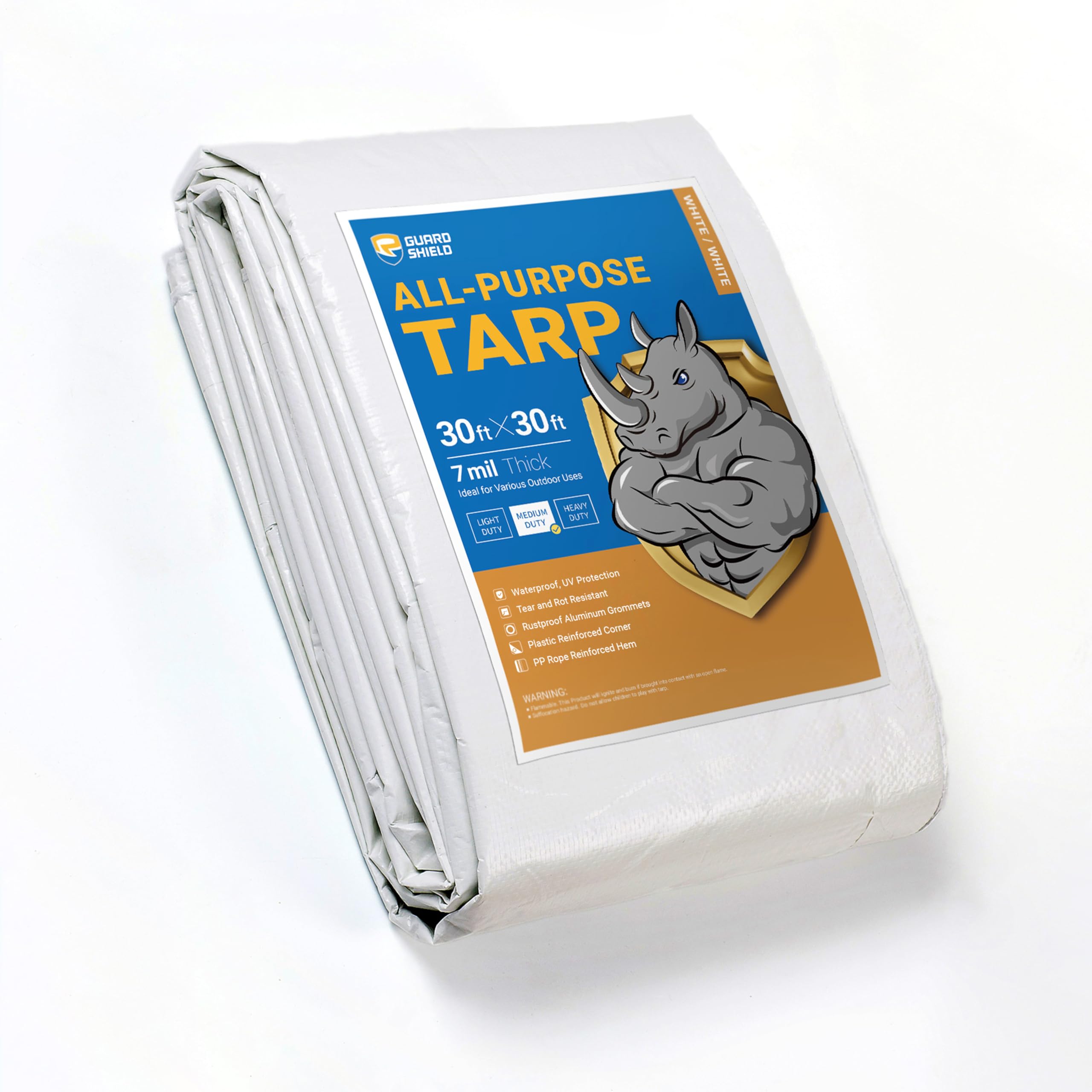 GUARD SHIELD White Tarp 30x30 Feet Medium Duty All Purpose Poly Tarps Cover 7mil Image