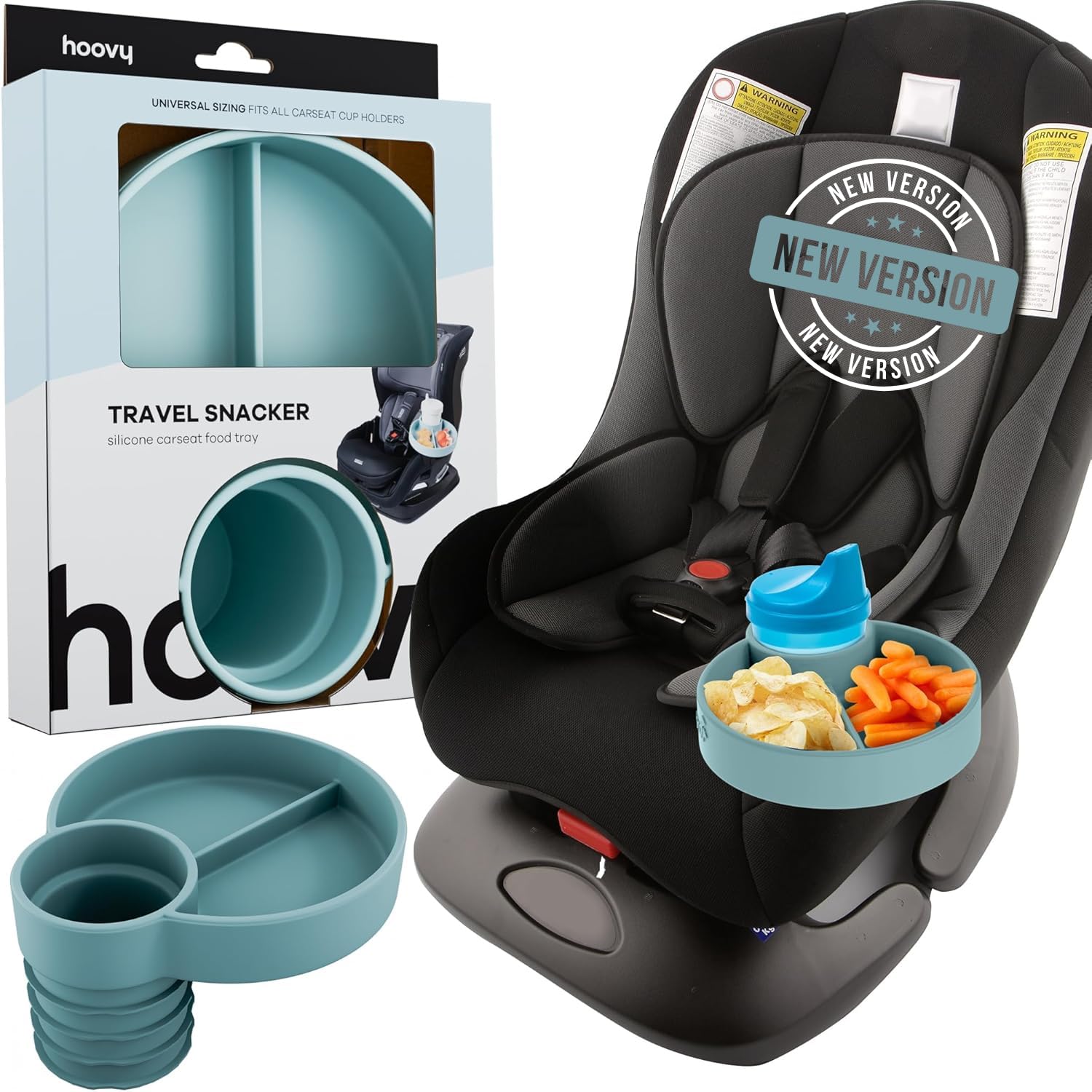 Photo 1 of Silicone Cup Holder Tray for Car Seat, Booster Seat, Stroller - Carseat Cup Holder Snack Tray - Car Seat Tray for Kids Travel - Cup Holder Food Tray - Toddler Car Seat Accessories - Sharkskin 1 Pack