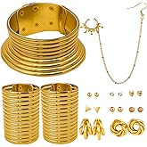 MOKTREGD 13Pcs African National Jewelry for Women - Egypt Gold Collars, Vintage Set, Flamboyant Egypt Choker, Bracelet, Nose Rings, Hoop Chain Earrings