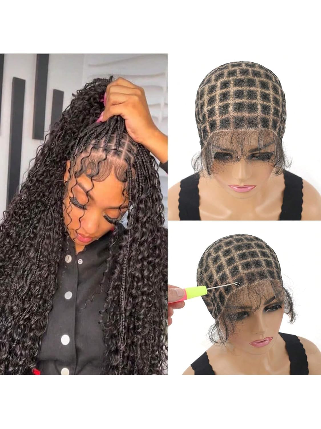 Photo 1 of Sintario Braided Wigs Cap With Baby Hair Double Full Lace HD Wig Cap for Crochet Braids Wig Cap with Natural Knots Breathable Lace Wigs Caps for Making Wig Glueless Crochet Wig Caps (113Sections)