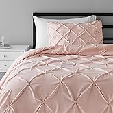 Amazon Basics 2-Piece All-Season Soft Down-Alternative Comforter Bedding Set, Pinch Pleat Design with Piped Edges, Twin/TwinXL, Blush