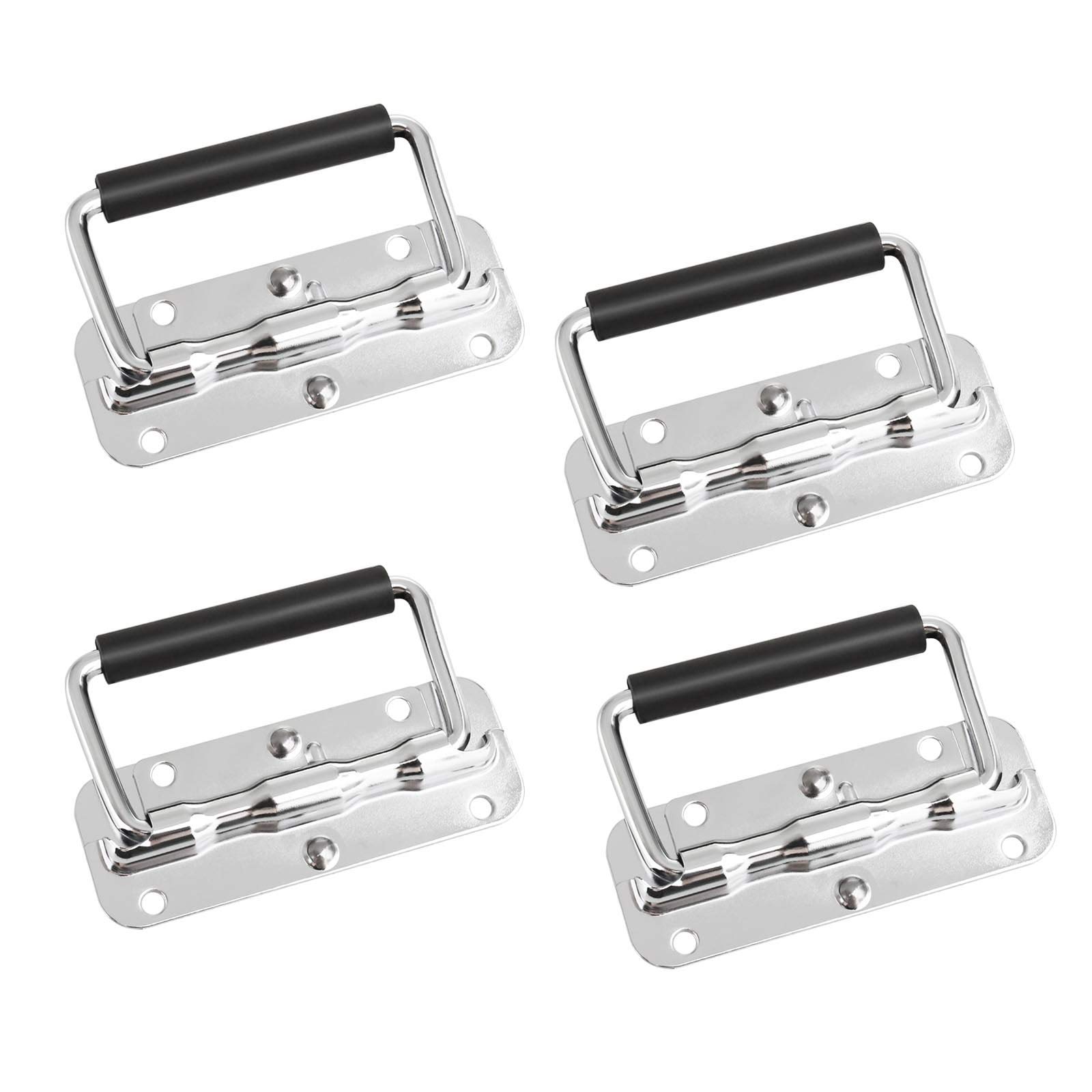 Buy 4pcs Folding Spring Loaded Handle 304 Stainless Steel Box Chest Handle with Black Rubber