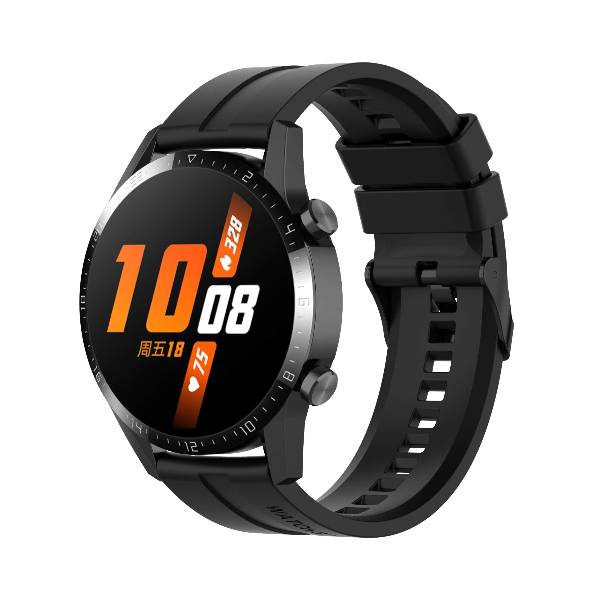 Wownadu 22 mm Quick Release Watch Strap Compatible with Huawei Watch GT 5/4 / 3/2 / 1 46mm Straps, Silicone Replacement Sport Wristband for Women Men, Black