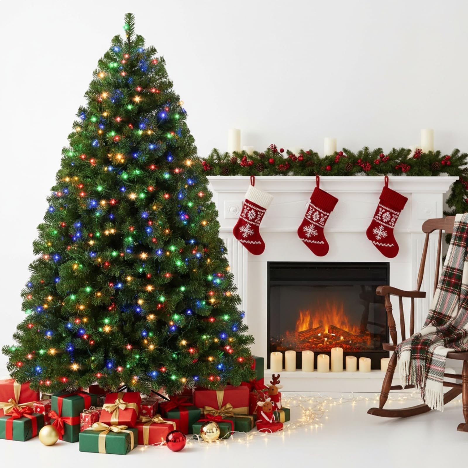 Himimi Árbol de Navidad Artificial Premium de 180 cm con iluminación LED RGB, 1000 Puntas de Ramas, Soporte de Metal, Ramas Plegables, Guantes incluidos, árbol de Navidad para decoración navideña