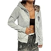 Milumia Women's Y2k Leopard Faux Fur Zip Up Hoodie Long Sleeve Hooded Sweatshirt Outerwear
