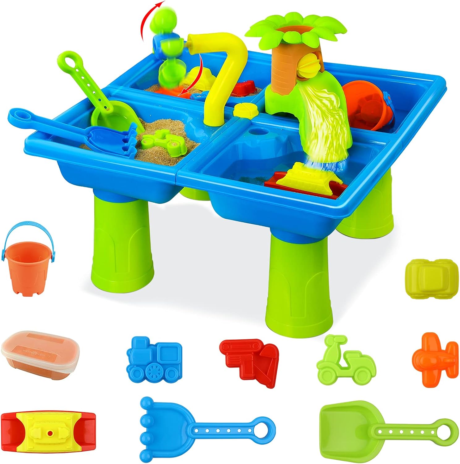 Hot Bee Water Table for Toddlers, Kids Water Table Play Sand, 4 in 1 Water Play for Kids, Summer Toys Beach Toys Outdoor Water Table for Kids Toddlers