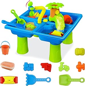 Hot Bee Water Table for Toddlers, Kids Water Table Play Sand, 4 in 1 Water Play for Kids, Summer Toys Beach Toys Outdoor Water Table for Kids Toddlers