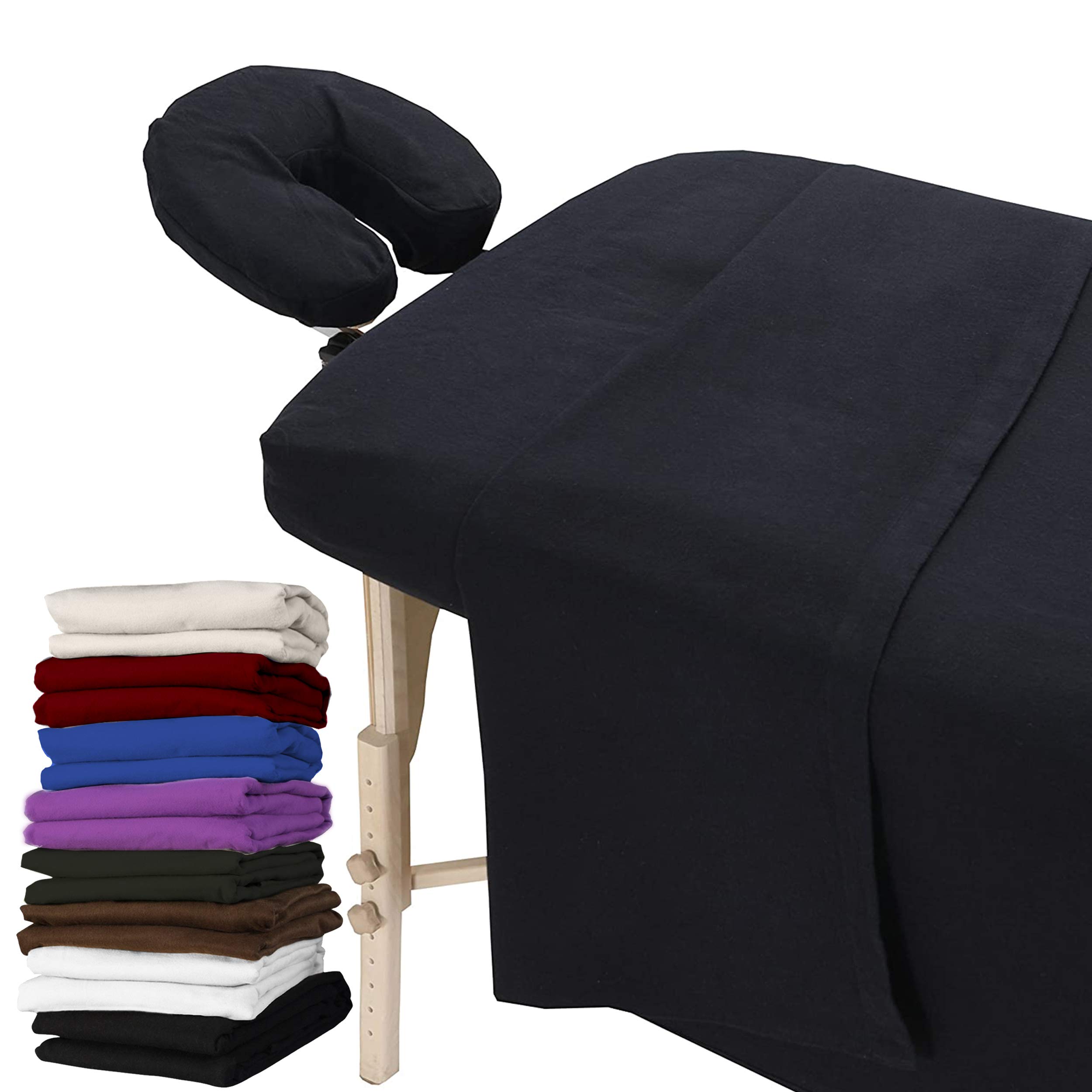 Photo 1 of London Linens Extra Thick 3 Piece Massage Table Sheets Set - 100% Natural Cotton Flannel - Includes Massage Table Cover, Fitted Sheet, Face Rest Cover (Exotic Black)