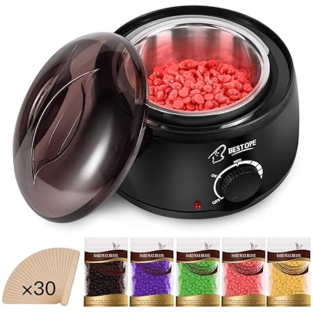 BESTOPE Wachswärmer Wax Warmer 5X100g Wachsperlen 30 Holzspateln Wachs Haarentfernung Wachserhitzer Wax Heater Wachsgerät Wax