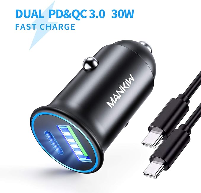 MANKIW USB C Car Charger PD&QC 3.0 Dual Port Car Adapter