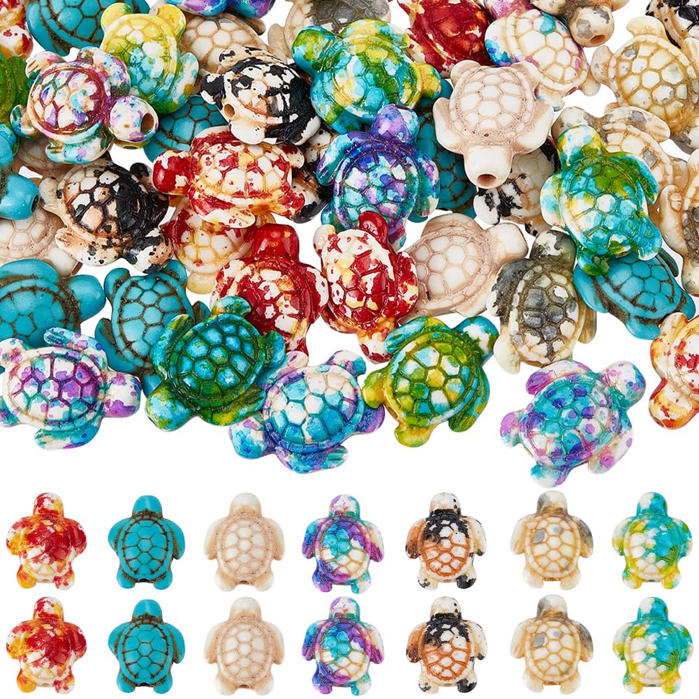 SUNNYCLUE 1 Box 70Pcs 7 Colors Turtle Beads Bulk Sea Turtle Bead Charms Synthetic Turquoise Ocean Animal Tortoise Loose Spacer Beads for DIY Crafts jewellery Necklace Bracelet Making Bead Assortments