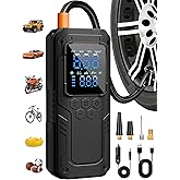 AIRSURE Tire Inflator Portable Air Compressor, 5X Faster Air Pump for Car Tires with Powerful Battery, 12V DC & Autostop, 150PSI Cordless Tire Pump for Car, Motorcycle, Bike, Balls