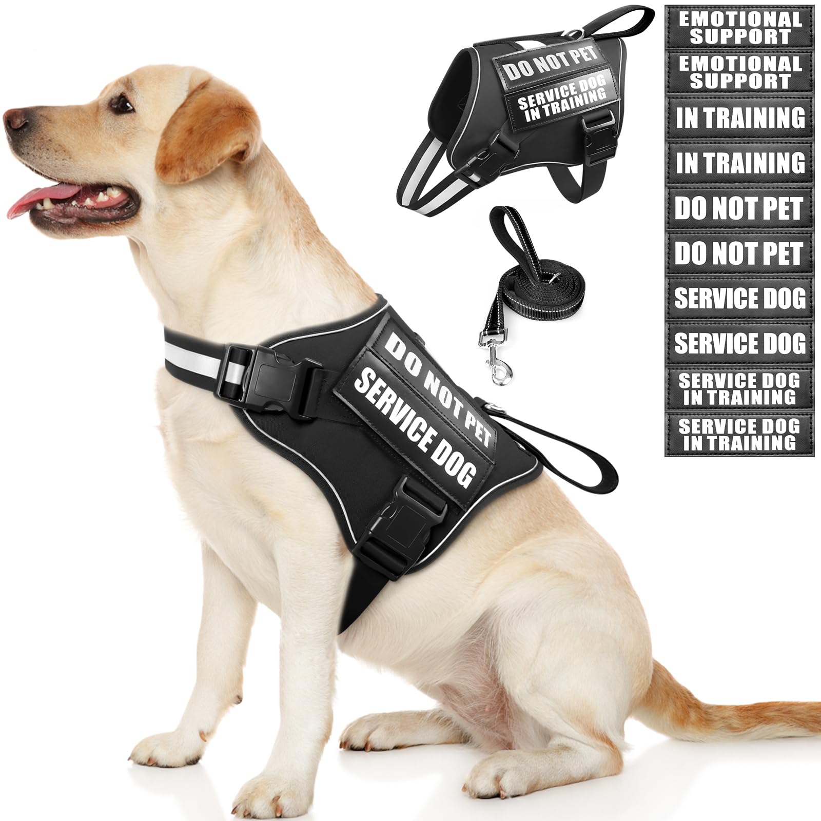 Photo 1 of ***MISSING PARTS***
MOOGROU Service Dog Vest Harness and Leash Set+10 Patches,No Pull&Easy Walk Reflective Dog Harness with Soft Padded Handle for Training/Everyday,Fit Small/Medium/Large/Extra-Large Dogs (Black L)