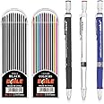 3 Pieces 2.0 mm 2B Mechanical Pencil,Automatic Pencils with 2 Cases Lead Refills, Color and Black Refills For Draft Drawing, Carpenter, Writing, Crafting, Art Sketching(Blue, Black And Silver)