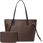 BTYAW Women Leather Tote Bag with Wallet Set Triangle Print Satchel Purse&Shoulder Bag Top Handle Handbag Work Travel (2PCS)