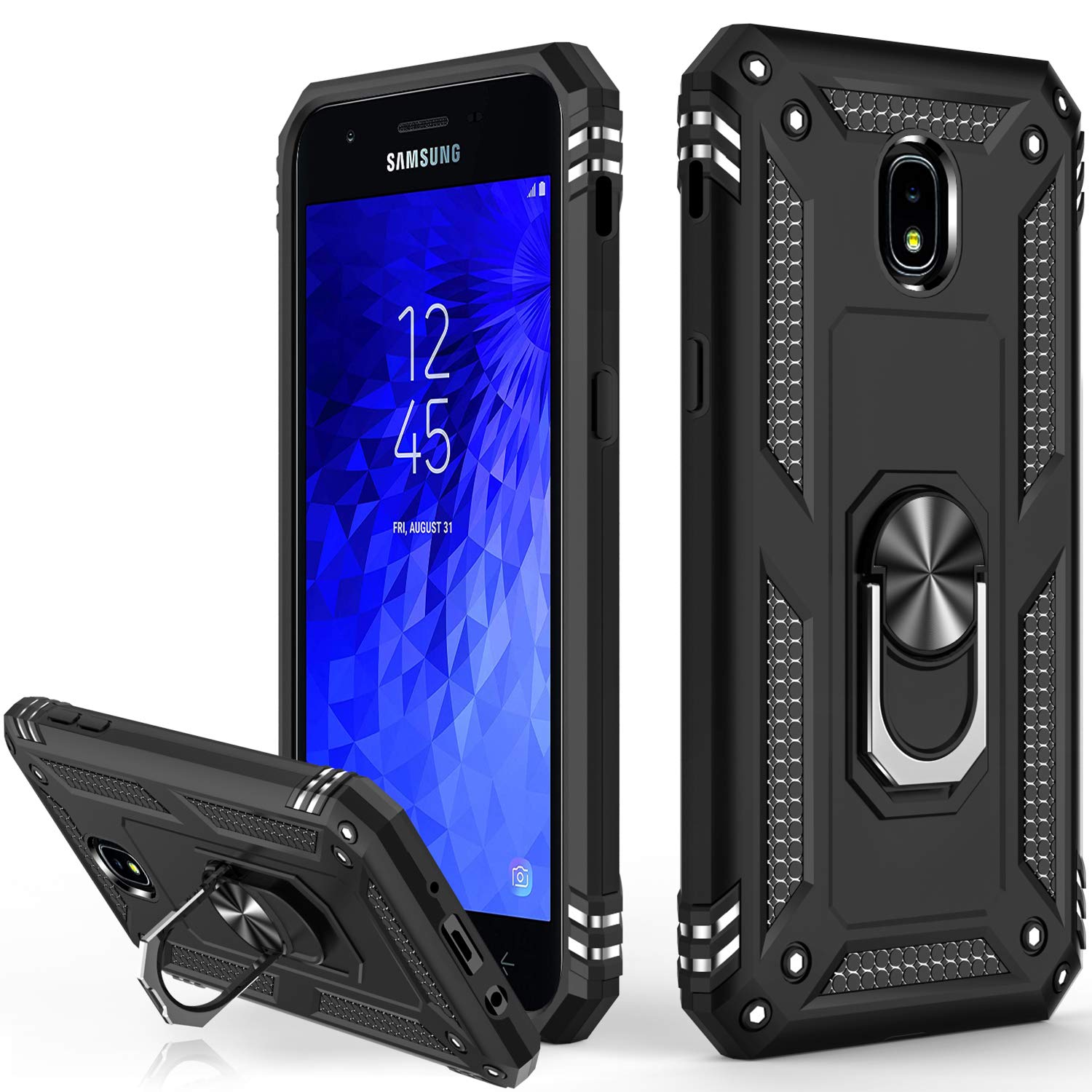 LUMARKECellular Phone Case for Samsung Galaxy J3 2018 - Heavy Duty Protective Shockproof Case with Screen & Camera Protection, Magnetic Kickstand, Black