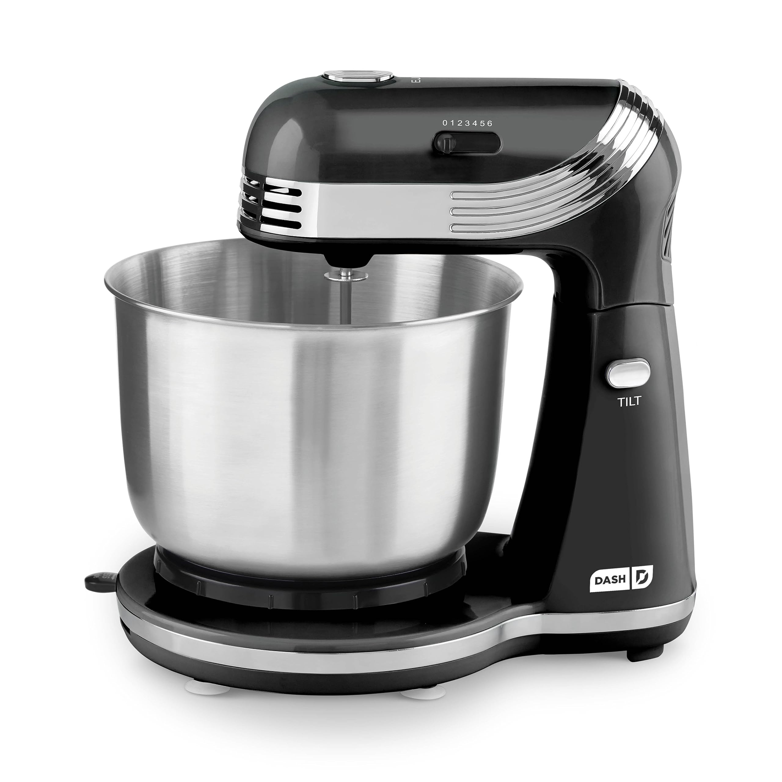 Photo 1 of Dash Stand Mixer (Electric Mixer for Everyday Use): 6 Speed Stand Mixer with 3 qt Stainless Steel Mixing Bowl, Dough Hooks & Mixer Beaters for Dressings, Frosting, Meringues & More - Black