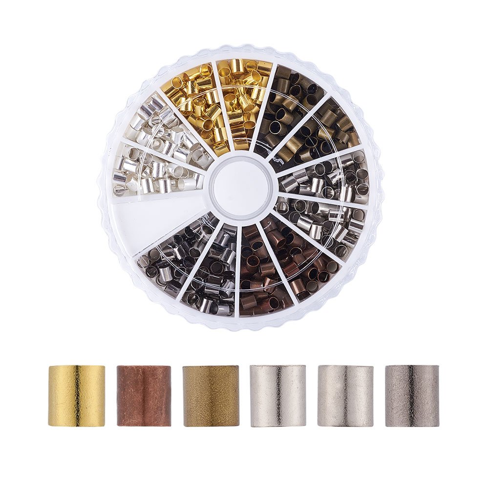 PandaHall 420pcs/Box 6 Colors Rondelle Tiny Brass Crimp Beads Spacer 3mm Tube Clamp End for Jewelry Making