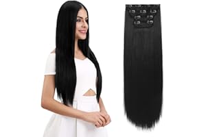 REECHO 28" Straight Super Long 4 PCS Set Thick Clip in on Hair Extensions Natural Black