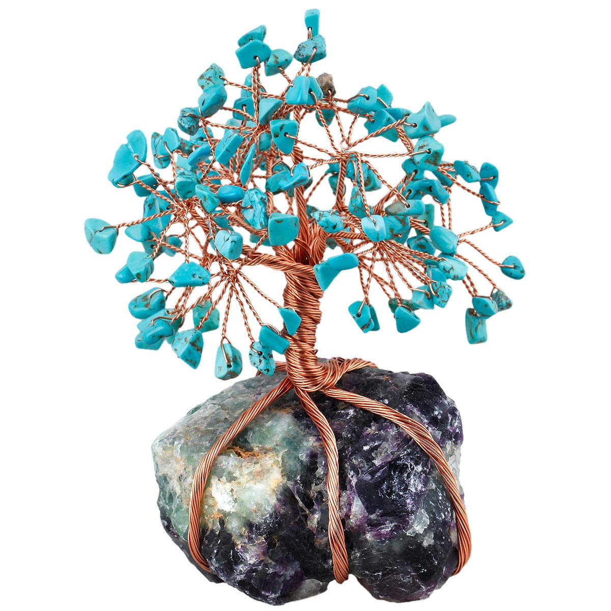 KYEYGWO Natural Crystal Tree Decorations for Home and Office, Lucky Money Tree Feng Shui Ornaments for Wealth Health, Green Howlite Turquoise