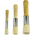BLLNDX Wooden Stencil Brush 3PCS Natural Pure Hog Bristle Template Paint Brushes for Acrylic Oil Watercolor Art Painting Stencil Project Card Making DIY Crafts (#2,6# and #10)